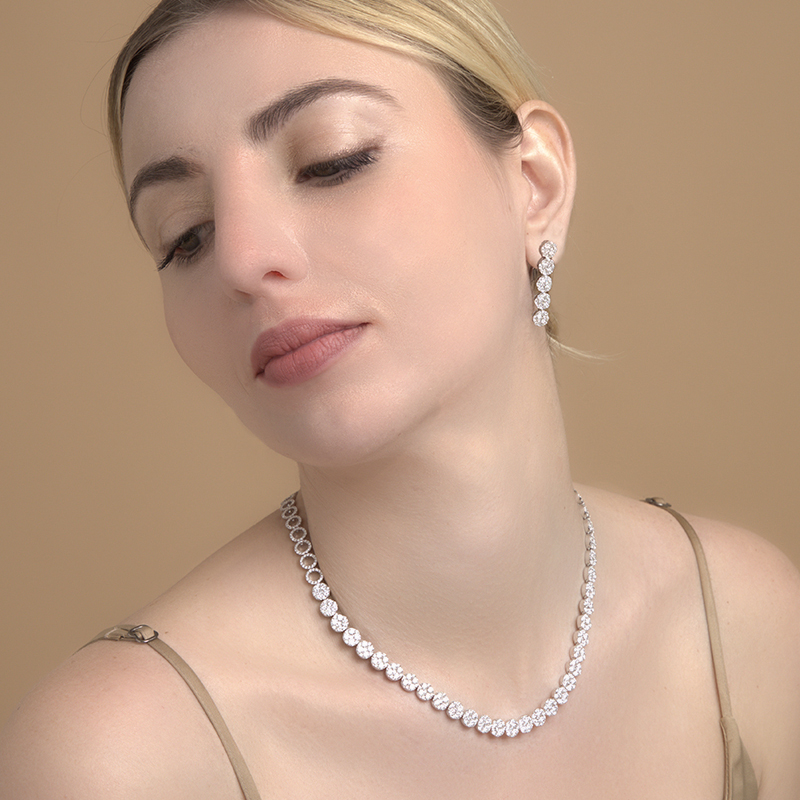 Contemporary Tennis Day Wear Diamond Necklace & Earrings